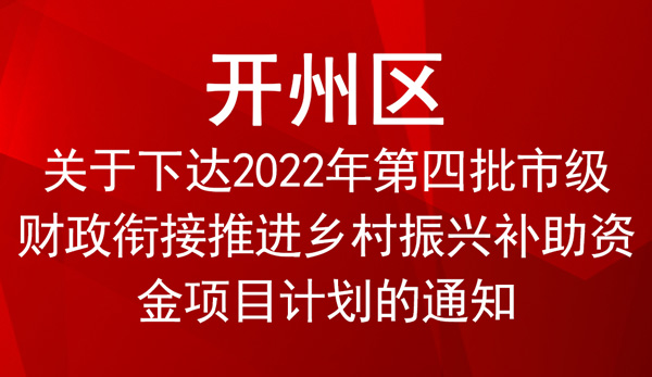 开州区2022年第四批市级财政衔接推进乡村振兴补助资金