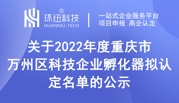 重庆市万州区科技企业孵化器拟认定名单