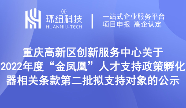 2022年度金凤凰人才支持政策孵化器相关条款第二批拟支持对象公示