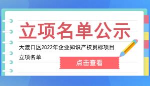 大渡口区 | 2022年企业知识产权贯标项目立项名单