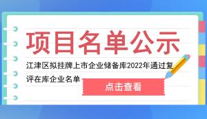 江津区 | 拟挂牌上市企业储备库2022年通过复评的在库企业名单