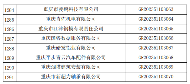 重庆市认定机构2023年认定报备的第二批高新技术企业备案名单2