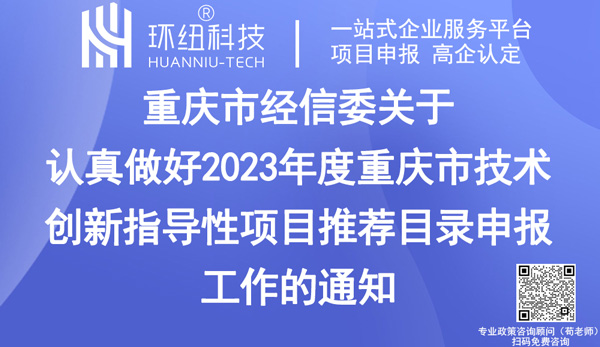 2023年度重庆市技术创新指导性项目推荐目录申报