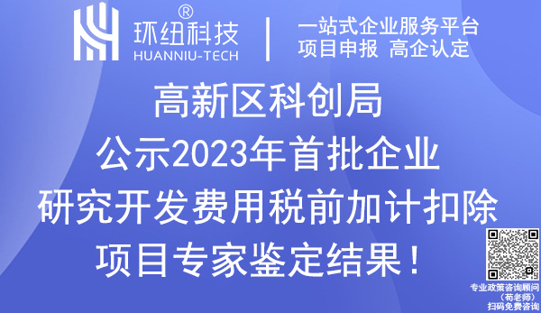 高新区2023年首批企业研发费用税前加计扣除项目鉴定结果