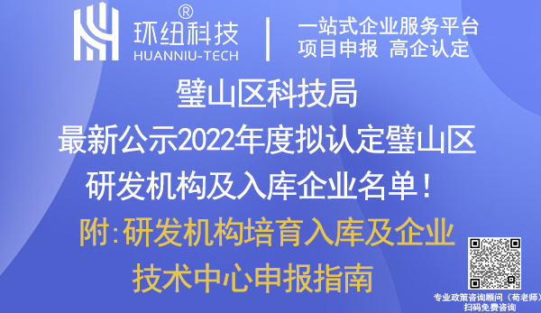 2022年度璧山区研发机构及入库企业名单