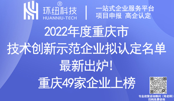 2022年重庆市技术创新示范企业认定名单