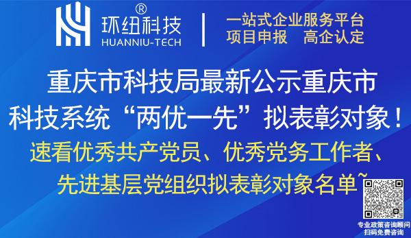 重庆市科技系统两优一先拟表彰对象