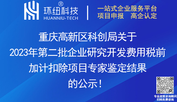 重庆高新区研发费用税前加计扣除项目专家鉴定结果