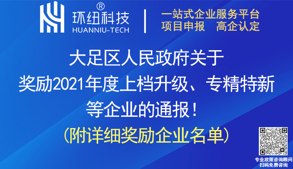 大足区2021年度上档升级专精特新等企业奖励名单