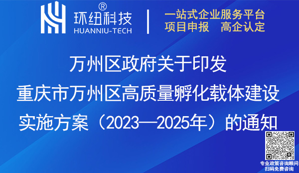 重庆市万州区高质量孵化载体建设实施方案(2023—2025年)